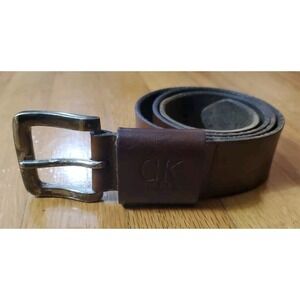 Vintage Calvin Klein Jeans Genuine Leather Belt Size Medium 34 Brown Distressed